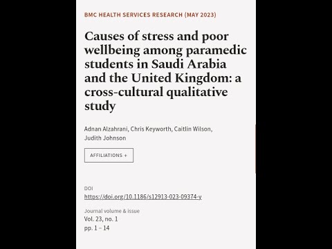 Causes of stress and poor wellbeing among paramedic students in Saudi Arabia and the … | RTCL.TV